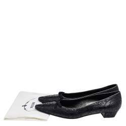 Pre Owned Prada Black Embroidered Leather Bow Pumps Size 40.5
