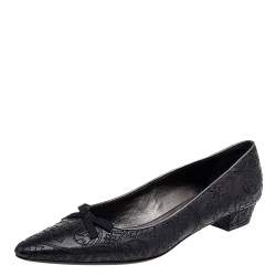 Pre Owned Prada Black Embroidered Leather Bow Pumps Size 40.5