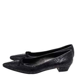 Pre Owned Prada Black Embroidered Leather Bow Pumps Size 40.5