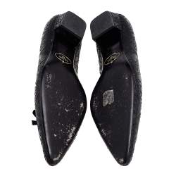 Pre Owned Prada Black Embroidered Leather Bow Pumps Size 40.5