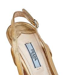 Pre Owned Prada Gold Leather Bow Open Toe Slingbck Sandals Size 38