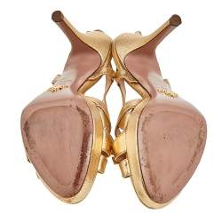 Pre Owned Prada Gold Leather Bow Open Toe Slingbck Sandals Size 38