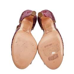 Prada Pink/Brown Brocade Fabric And Lizard Leather Ankle Strap Sandals Size 38
