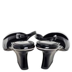 Pre Owned Prada Black Patent Leather Pointed-Toe Slingback Sandals Size 36