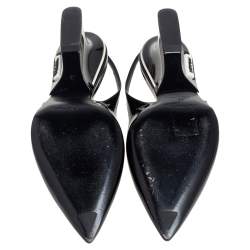 Pre Owned Prada Black Patent Leather Pointed-Toe Slingback Sandals Size 36
