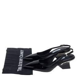 Pre Owned Prada Black Patent Leather Pointed-Toe Slingback Sandals Size 36