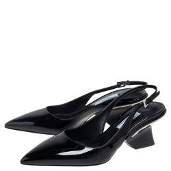 Pre Owned Prada Black Patent Leather Pointed-Toe Slingback Sandals Size 36