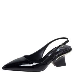 Pre Owned Prada Black Patent Leather Pointed-Toe Slingback Sandals Size 36