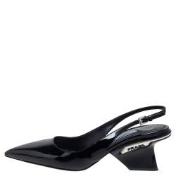 Pre Owned Prada Black Patent Leather Pointed-Toe Slingback Sandals Size 36