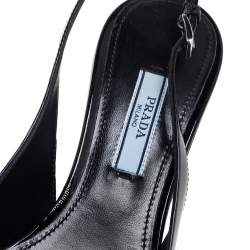 Pre Owned Prada Black Patent Leather Pointed-Toe Slingback Sandals Size 36