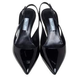 Pre Owned Prada Black Patent Leather Pointed-Toe Slingback Sandals Size 36