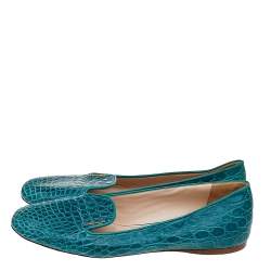 Pre Owned Prada Green Croc Embossed Leather Ballet Flats Size 40
