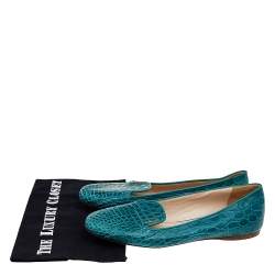 Pre Owned Prada Green Croc Embossed Leather Ballet Flats Size 40