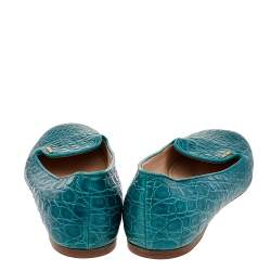 Pre Owned Prada Green Croc Embossed Leather Ballet Flats Size 40