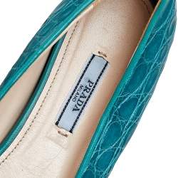 Pre Owned Prada Green Croc Embossed Leather Ballet Flats Size 40