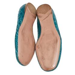 Pre Owned Prada Green Croc Embossed Leather Ballet Flats Size 40