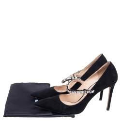 Pre Owned Prada Black Suede Crystal Embellished Pointed Toe Pumps Size 39