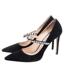 Pre Owned Prada Black Suede Crystal Embellished Pointed Toe Pumps Size 39