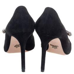 Pre Owned Prada Black Suede Crystal Embellished Pointed Toe Pumps Size 39
