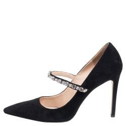 Pre Owned Prada Black Suede Crystal Embellished Pointed Toe Pumps Size 39