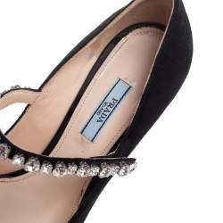 Pre Owned Prada Black Suede Crystal Embellished Pointed Toe Pumps Size 39