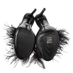 Pre Owned Prada Black Satin And Feather Slide Sandals Size 38