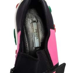 Pre Owned Prada Pink/Black Fabric Velcro Low Top Sneakers Size 37