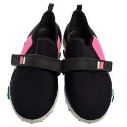 Pre Owned Prada Pink/Black Fabric Velcro Low Top Sneakers Size 37