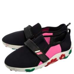 Pre Owned Prada Pink/Black Fabric Velcro Low Top Sneakers Size 37