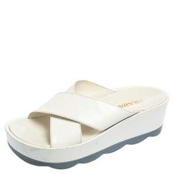 Prada White Leather Criss Cross Platform Slide Sandals Size 40