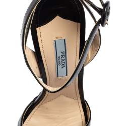 Pre Owned Prada Black Patent Leather Criss Cross Ankle-Strap Platform Sandals Size 38