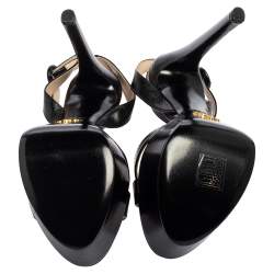 Pre Owned Prada Black Patent Leather Criss Cross Ankle-Strap Platform Sandals Size 38