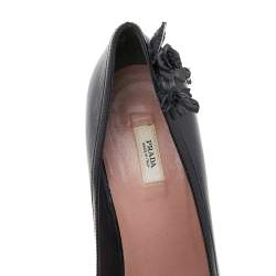 Pre Owned Prada Black Leather Floral Embellished Pumps Size 38.5