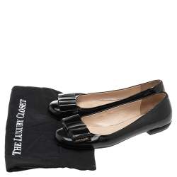 Pre Owned Prada Black Patent Leather Bow Ballet Flats Size 38