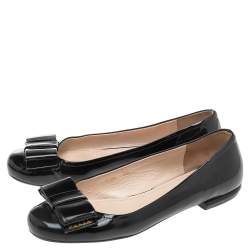 Pre Owned Prada Black Patent Leather Bow Ballet Flats Size 38