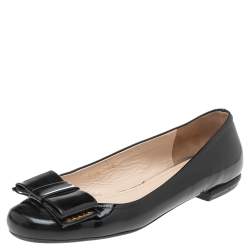 Pre Owned Prada Black Patent Leather Bow Ballet Flats Size 38