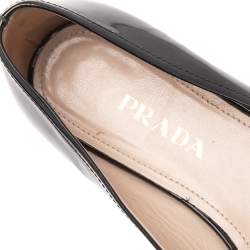 Pre Owned Prada Black Patent Leather Bow Ballet Flats Size 38