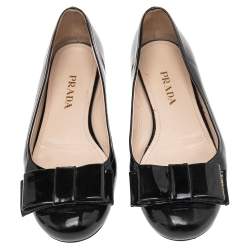 Pre Owned Prada Black Patent Leather Bow Ballet Flats Size 38