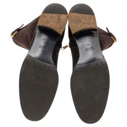 Pre Owned Prada Dark Brown Suede Block Heel Knee Length Boots Size 38