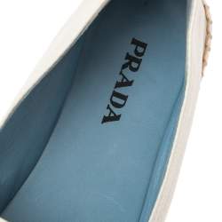 Pre Owned Prada White Leather Peep Toe Platform Espadrilles Size 38.5