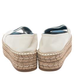 Pre Owned Prada White Leather Peep Toe Platform Espadrilles Size 38.5