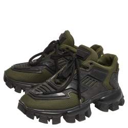 Pre Owned Prada Green/Black Fabric And Rubber Cloudbust  Lace Up Sneakers Size 38.5