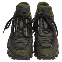 Pre Owned Prada Green/Black Fabric And Rubber Cloudbust  Lace Up Sneakers Size 38.5