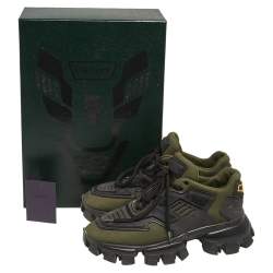 Pre Owned Prada Green/Black Fabric And Rubber Cloudbust  Lace Up Sneakers Size 38.5