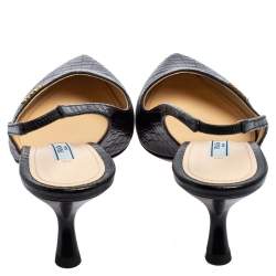 Pre Owned Prada Black Croc Embossed Leather Slingback Pointed-Toe Pumps Size 39.5