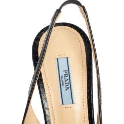 Pre Owned Prada Black Croc Embossed Leather Slingback Pointed-Toe Pumps Size 39.5