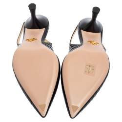 Pre Owned Prada Black Croc Embossed Leather Slingback Pointed-Toe Pumps Size 39.5