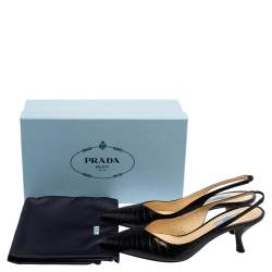 Pre Owned Prada Black Croc Embossed Leather Slingback Pointed-Toe Pumps Size 39.5