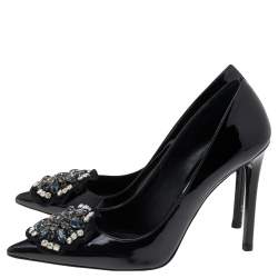 Pre Owned Prada Black Patent Leather Embellished Pointed Toe Pumps Size 36.5