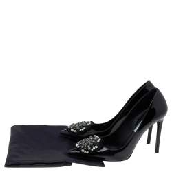 Pre Owned Prada Black Patent Leather Embellished Pointed Toe Pumps Size 36.5